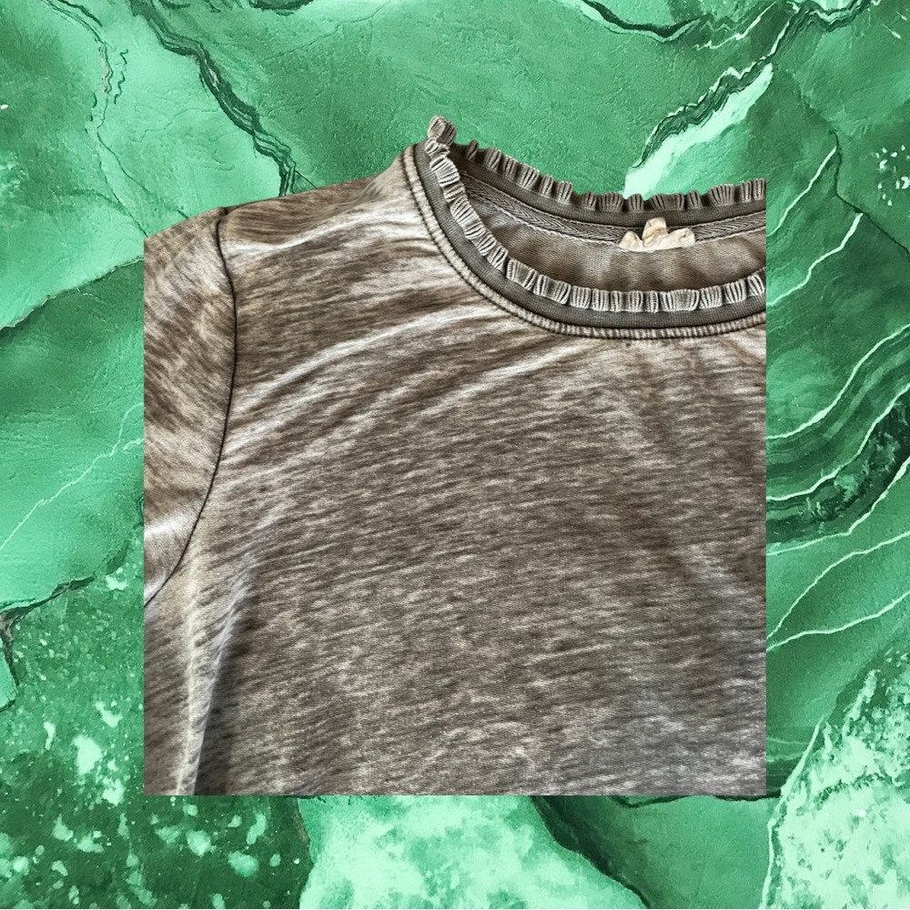 gray distressed ruffle sweater top